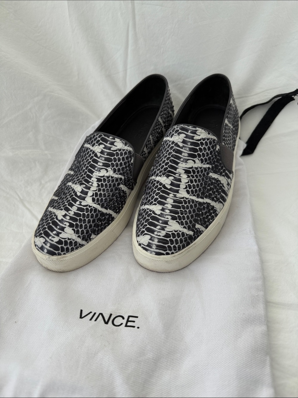 Women’s Vince Black & White Snake-Print Slip-On Loafers